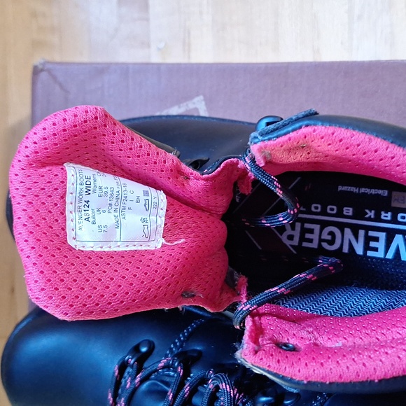 Avenger Work Boots Womens Slip Resistant Waterproof Black & Pink 7.5 WIDE A8124 - Picture 8 of 15